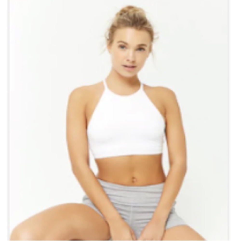 L | White High Neck Sports Bra